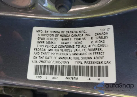 2018 Honda Civic Ex z USA, uszkodzony, nr VIN 2HGFC2F73JH501979